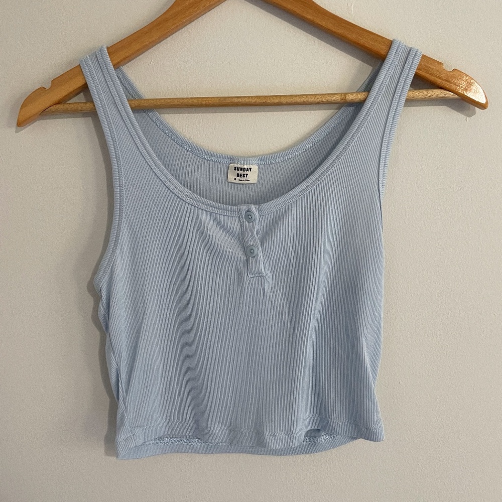 Aritzia Sunday Best Kara crop ribbed tank blue henley S